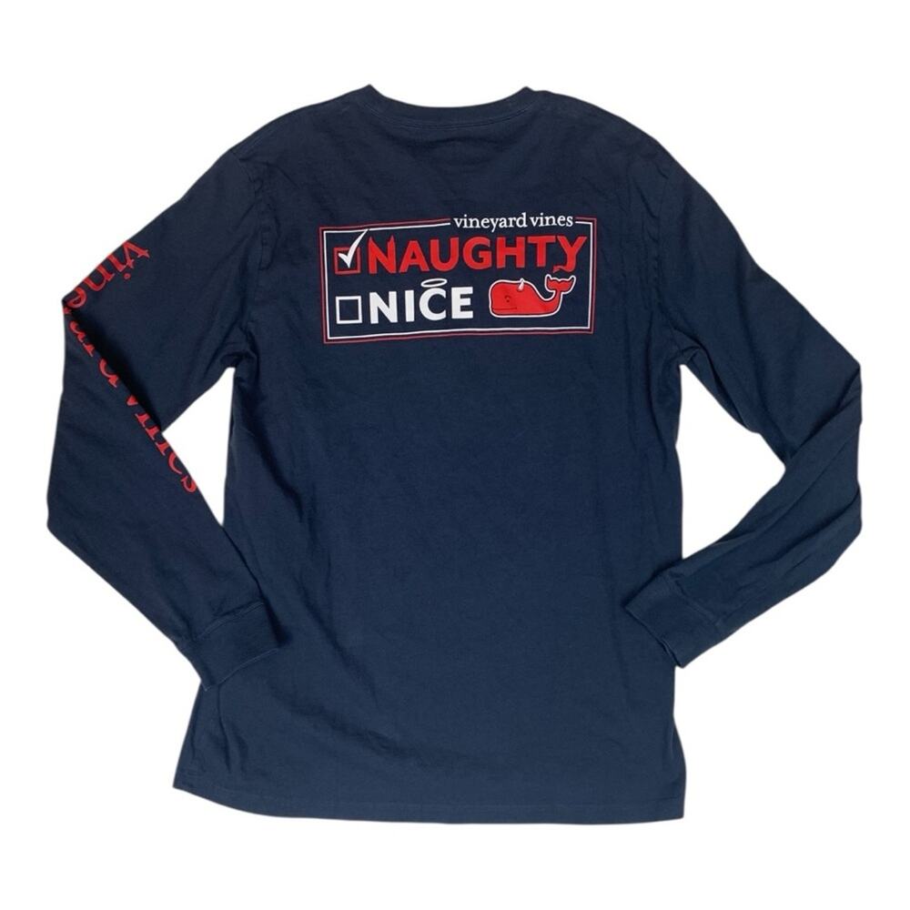 Vineyard Vines mens medium Christmas whale Navy Red Long Sleeve Tee